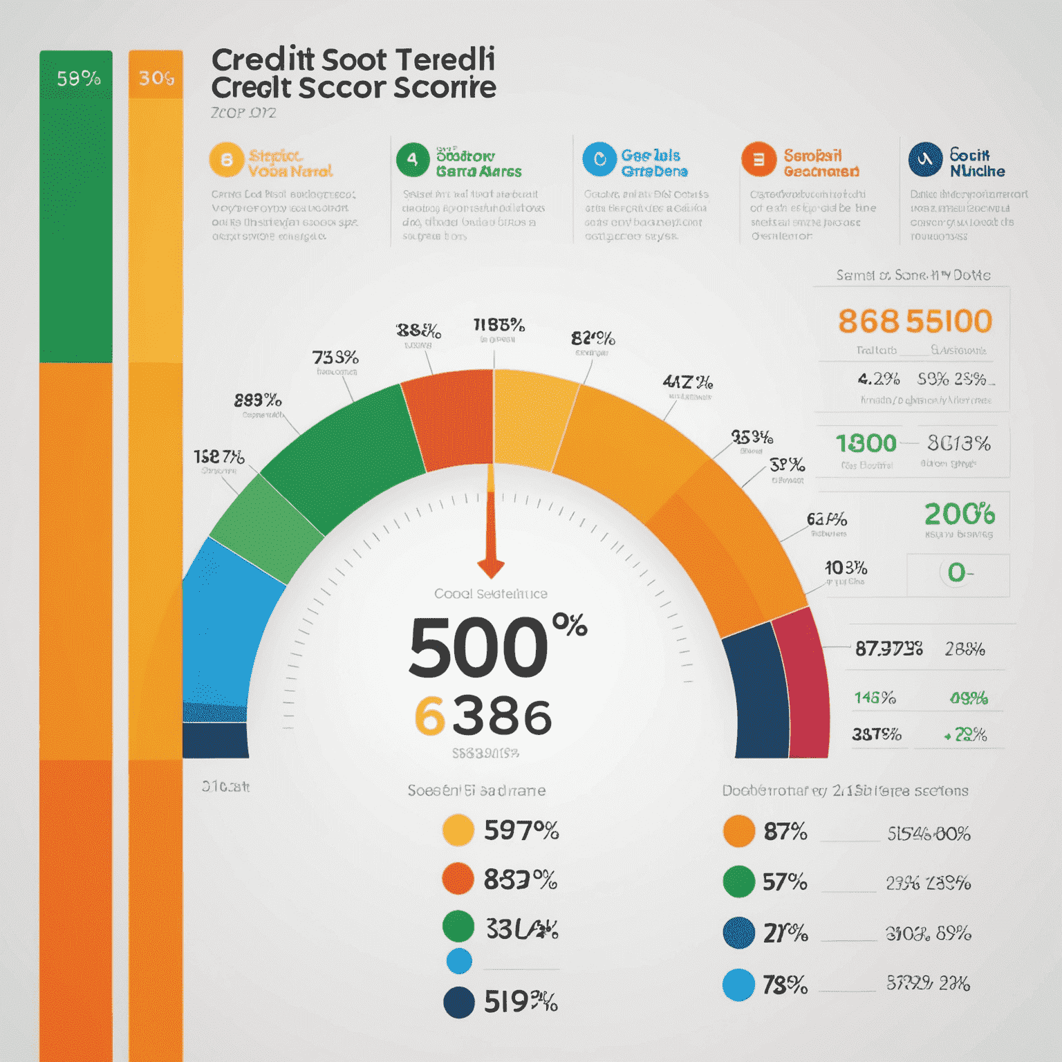 Interactive graph showing credit score trends over time with color-coded sections for different score ranges