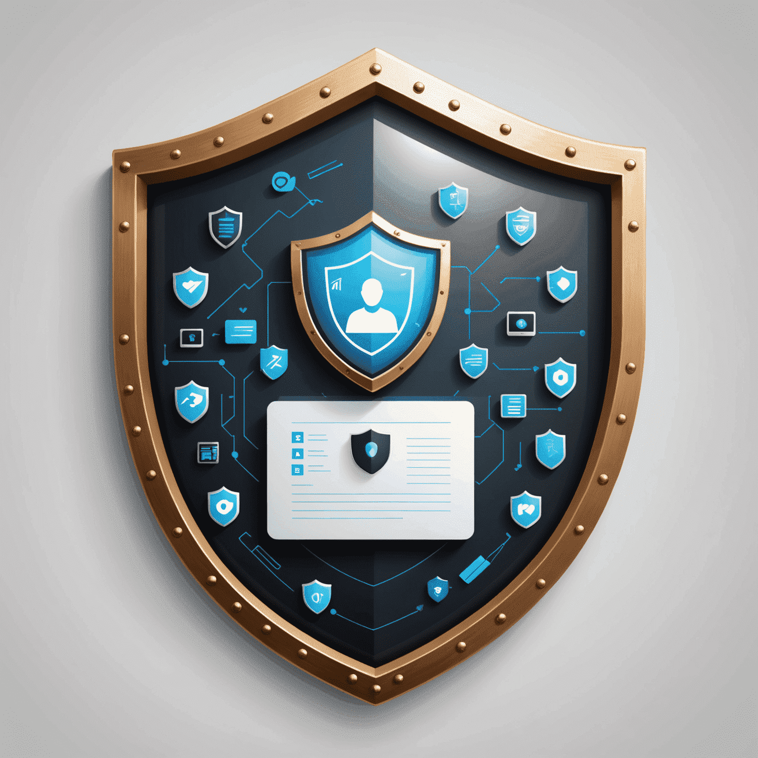 Illustration of a shield protecting personal information icons, representing cybersecurity measures for identity theft protection