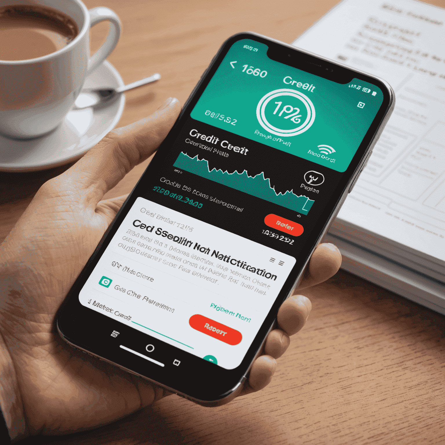 A smartphone displaying real-time credit alerts and notifications